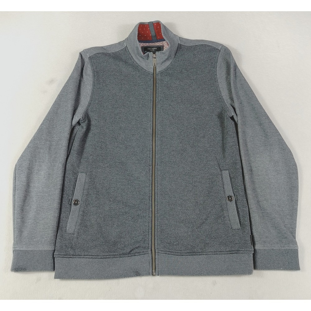 Ted Baker Bomber Jacket Mens Medium Gray Knit Geometric 245579 MMB BONFYRE